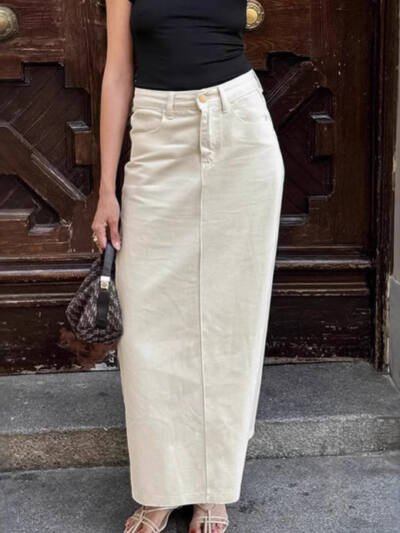 High Waist Slit Denim Skirt