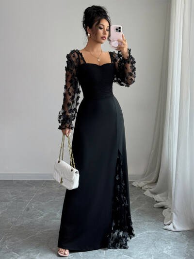 Long Sleeve Dress Elegant Graceful Polyester