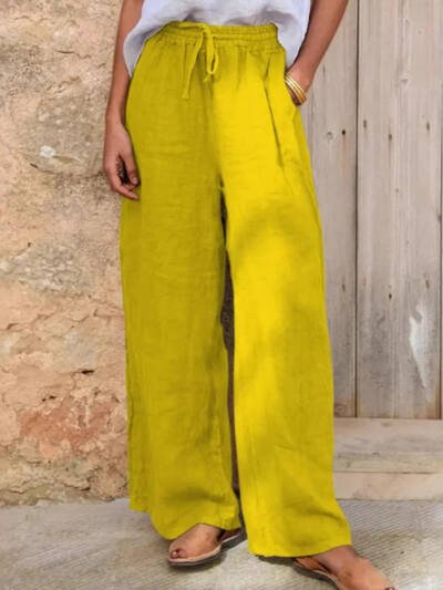 Casual Loose-fit Solid-color Drawstring Pants