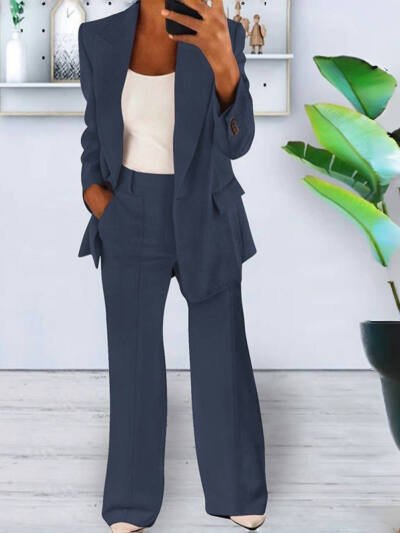 Button Casual Suit Fashion Long-sleeved Lapel Blazer Jacket And