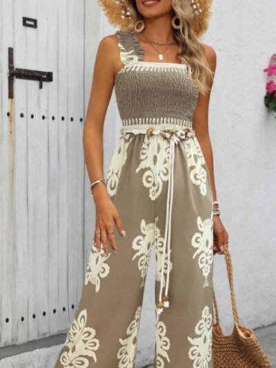 Women's Vacation Casual Sleeveless Printed Wide Leg Jumpsuit