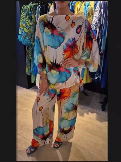 Indian Casual Round Neck Printed Satin Suit