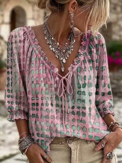 Polka-dot Ethnic-style Casual Chic Printed Shirt