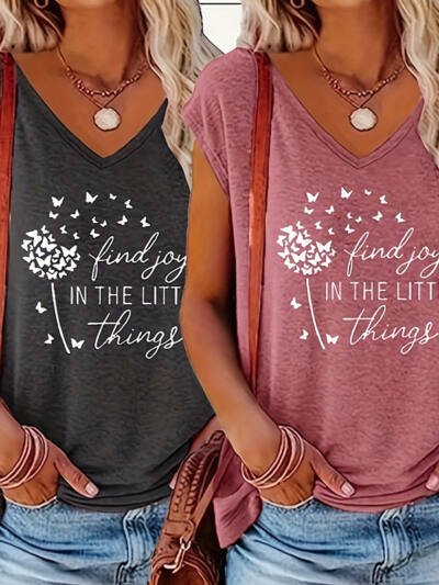 Women's 2-Piece Set V-Neck Short Sleeve T-Shirt With Sunflower