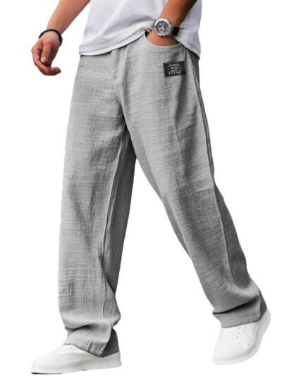 Men's Casual Logo Drawstring Loose Elastic-Waist Pants With Pockets