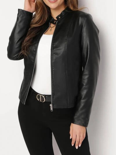Short Chic Leather Jacket Coat