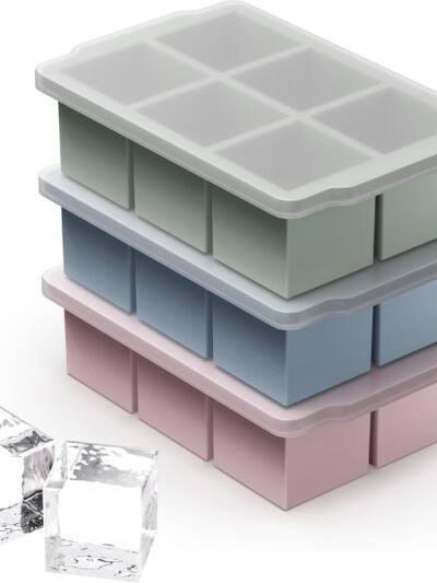 3 Pack Large Silicone Ice Cube Molds With Lids, Reusable Ice Trays
