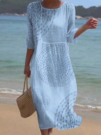 Women's Loose Round Neck Fashion Premium Long Sleeve Printed Dress