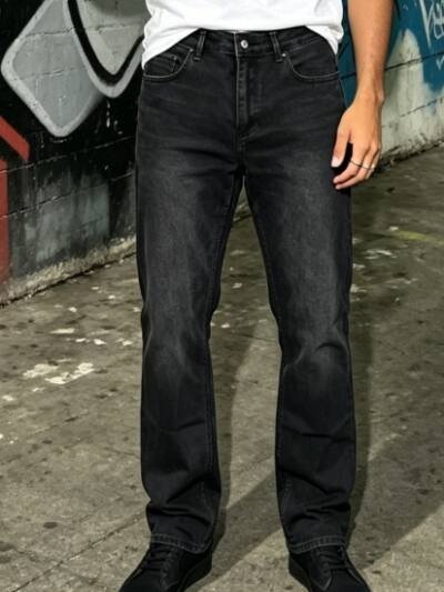 Vintage Washed Jeans Men Black Grey Straight Leg Denim Pants US Local