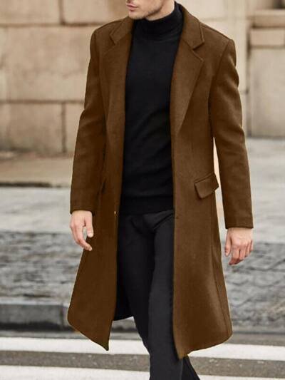 Men's Long Trench Coat Woolen