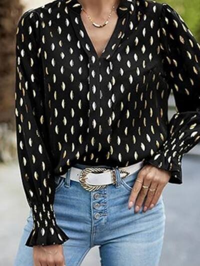 Bubble Long Sleeve Waist Bronzing Blouse