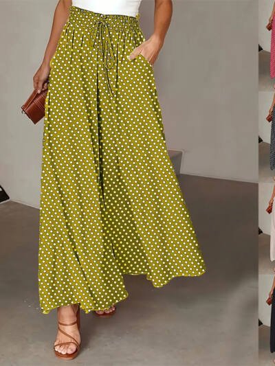 Polka Dot Print Trousers Fashion Loose Elastic Waist Wide-leg Pants