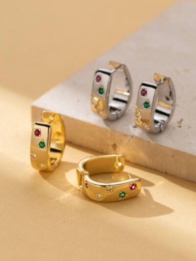 Personalized Multi-color Square Zircon Earrings Simple Ring