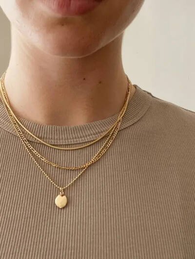 Vintage Geometric Metal Oval Pendant Necklace