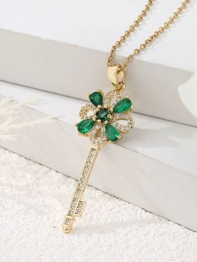 Women's Creative Retro Key Flower Necklace Clavicle Chain Jewelry