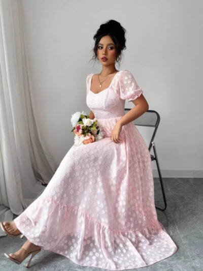 Women's Solid Color Casual Waist-cinching Jacquard Dress