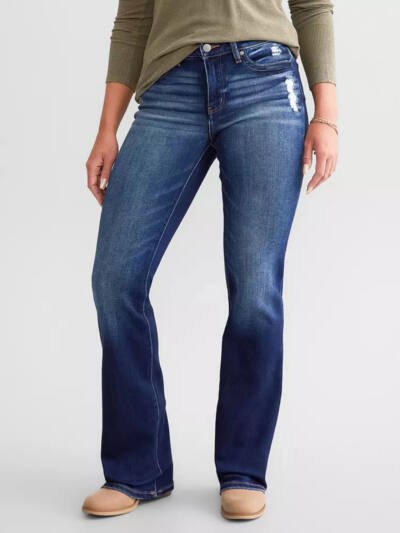 Women Washed Distressed Flare Denim Jeans Stretch Slim Fit Pants For