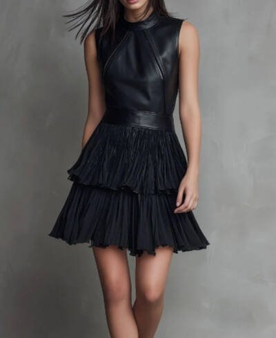 Womens Fashionable Leather Double-Layer Dress