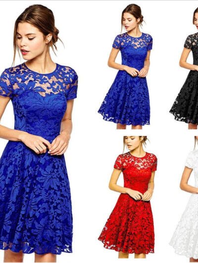 Round Neck Short Sleeve Lace Dress