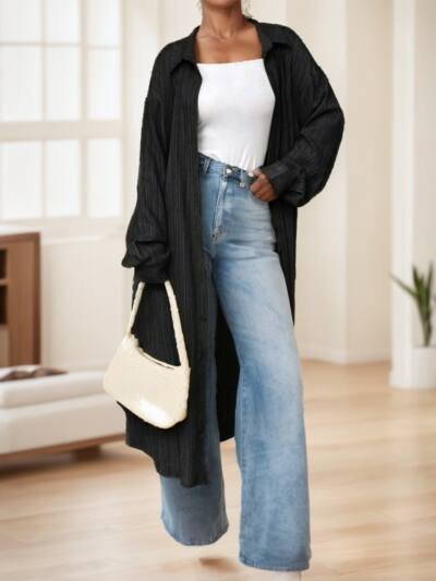 Long Textured Casual Work Shirt,Long Sleeve Tops