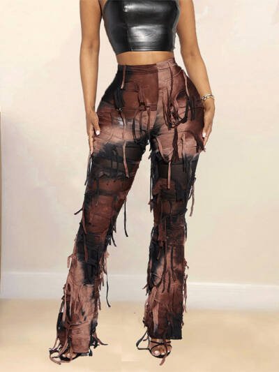 Ripped Skinny Pants with Tassels